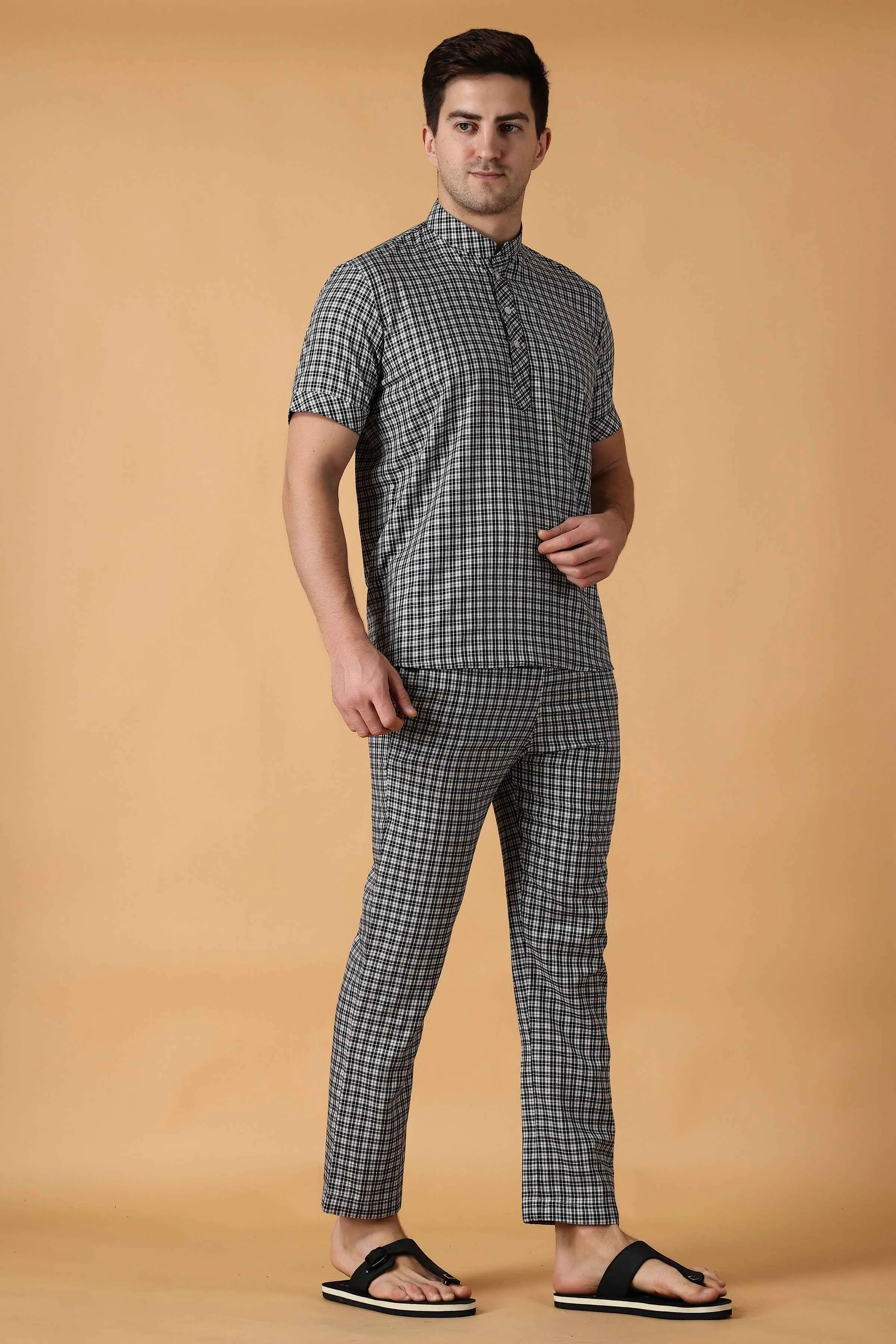 Black Checked Lounge Wear Set
