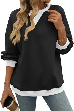 Blostirno Women's Oversized Colorblock Sweatshirt Casual Crewneck Long Sleeve Pullover Shirts Y2K Clothes Loose Preppy Tops