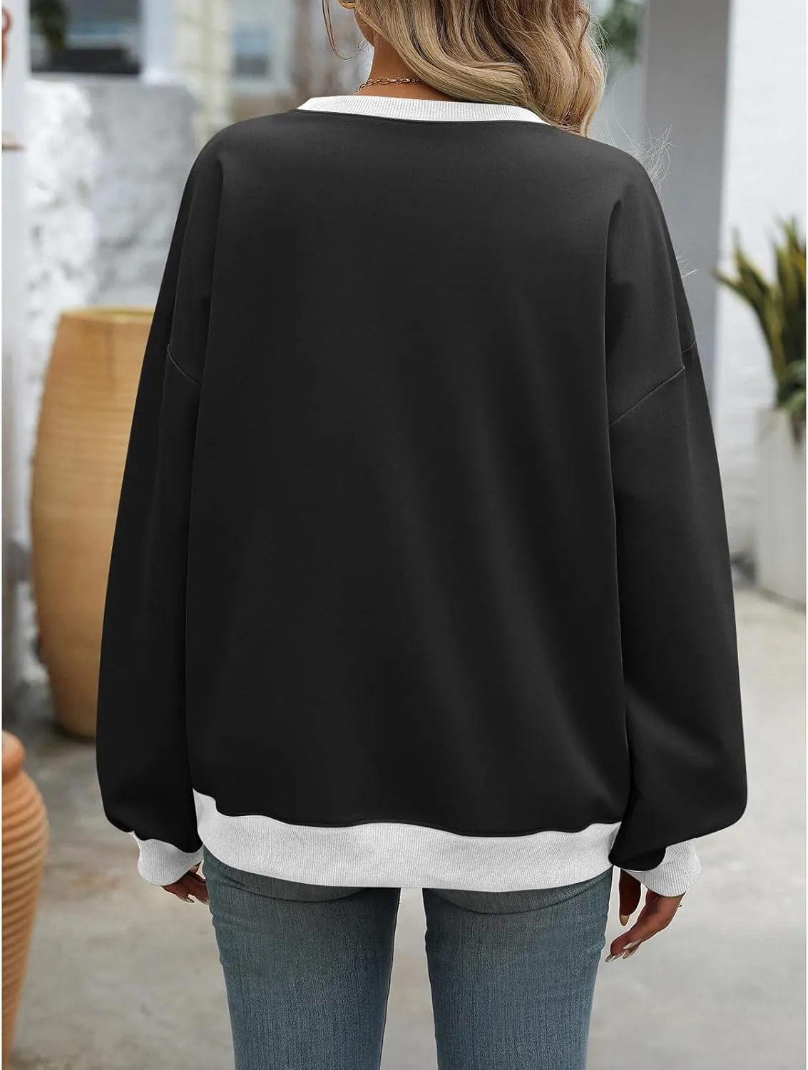 Blostirno Women's Oversized Colorblock Sweatshirt Casual Crewneck Long Sleeve Pullover Shirts Y2K Clothes Loose Preppy Tops