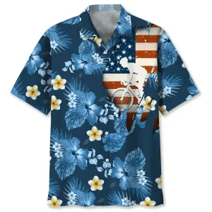 Cycling Usa Blue Tropical Hawaiian Shirt, Hawaii Shirt for Men Women, Flag Shirt