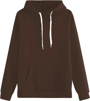 Hoodie for Women Long Sleeve Fleece Oversized Pullover Tops Long Sleeve Drop Shoulder Pocket Blouses Preppy Clothes