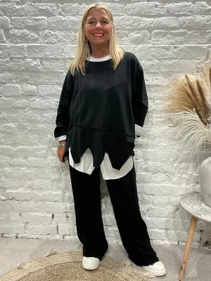 Made in Italy  Pinking Oversized lounge Sweat Top With Zig Zag Bottom
