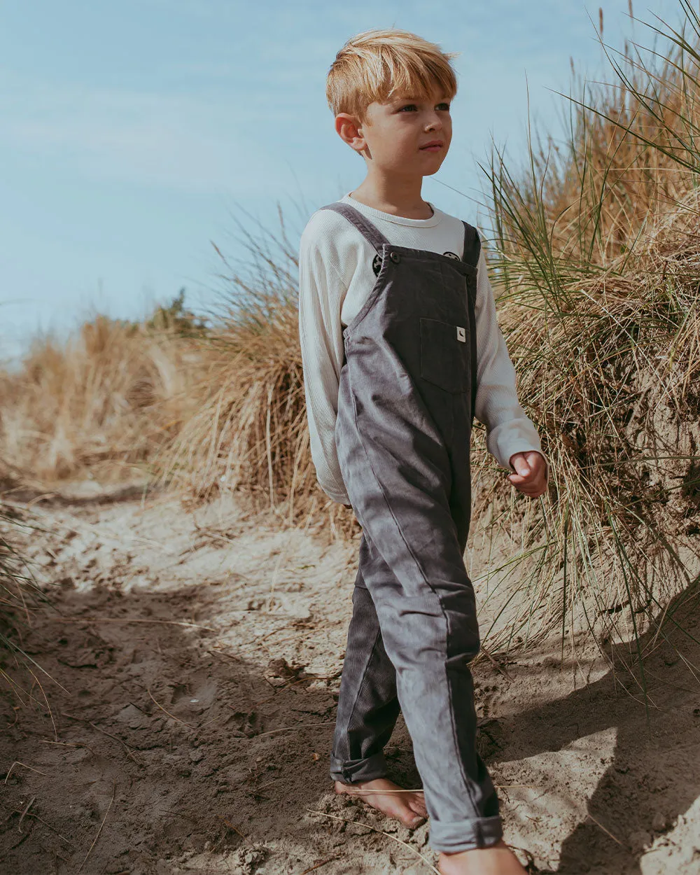 Midnight Charcoal Plain Cord Dungarees