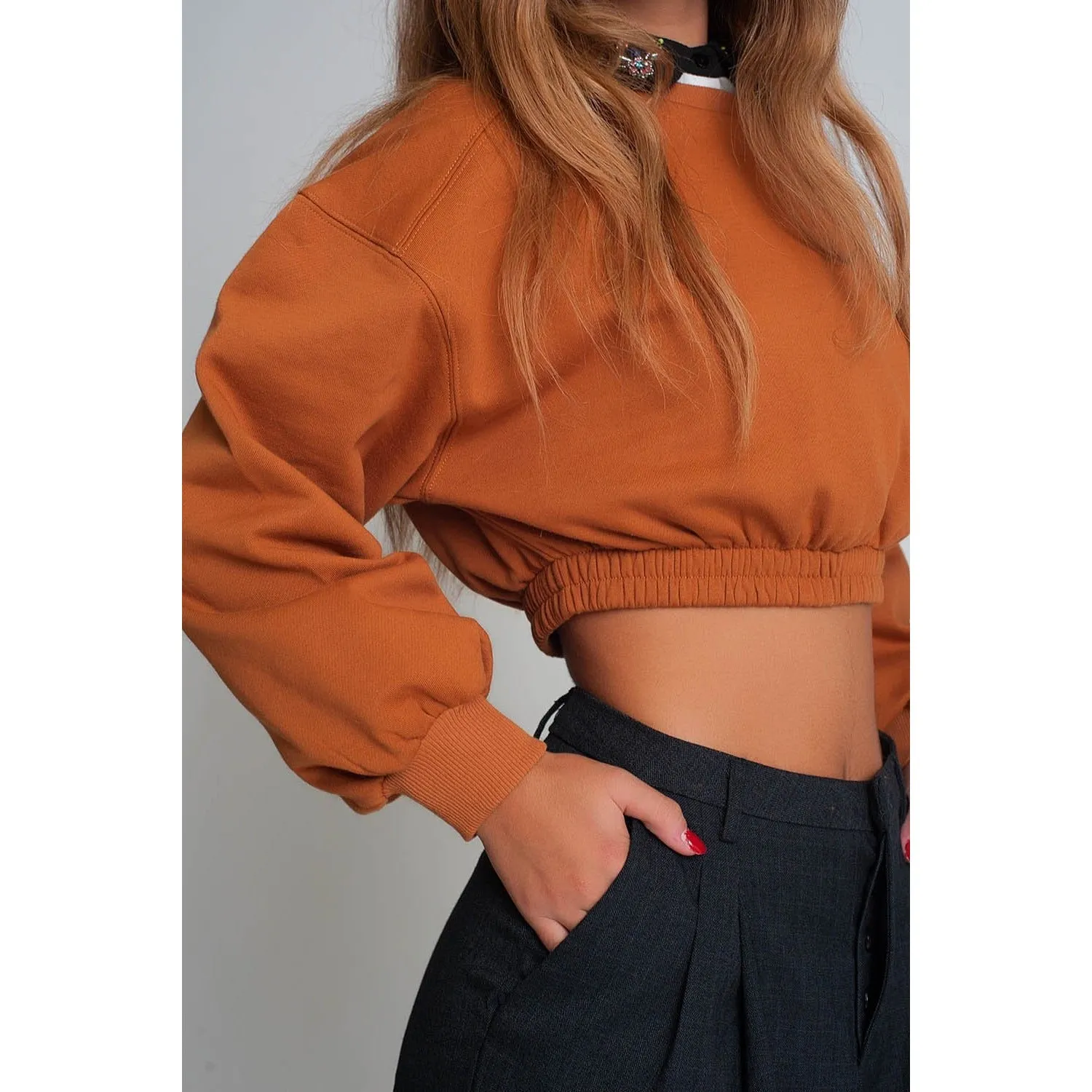 Oversized Cropped Sweatshirt in Camel