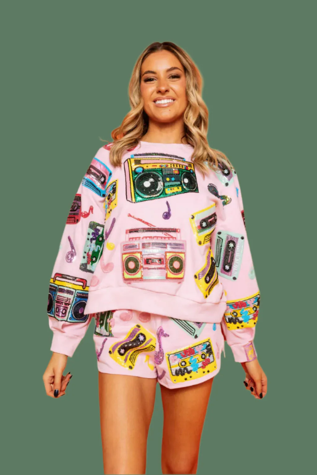 Queen Of Sparkles Pink Vintage Cassettes Sweatshirt