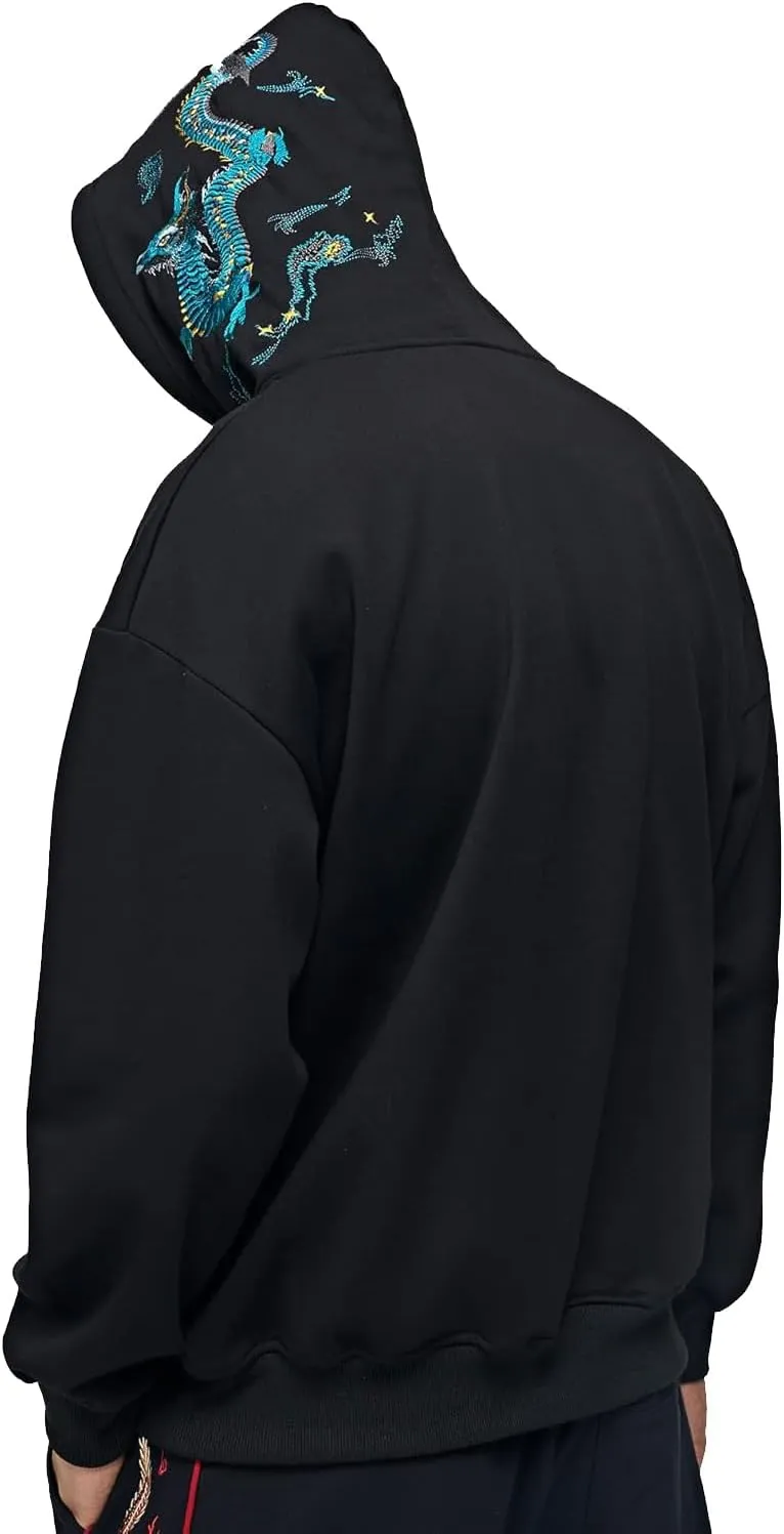 Seidarise Men's Dragon Embroidered Heavyweight Graphic Hoodies Streetwear