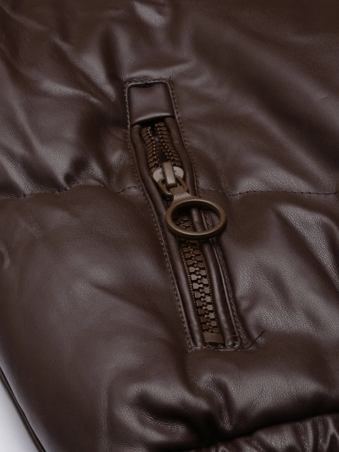 Women Brown Mock Collar Crop Puffer Jacket