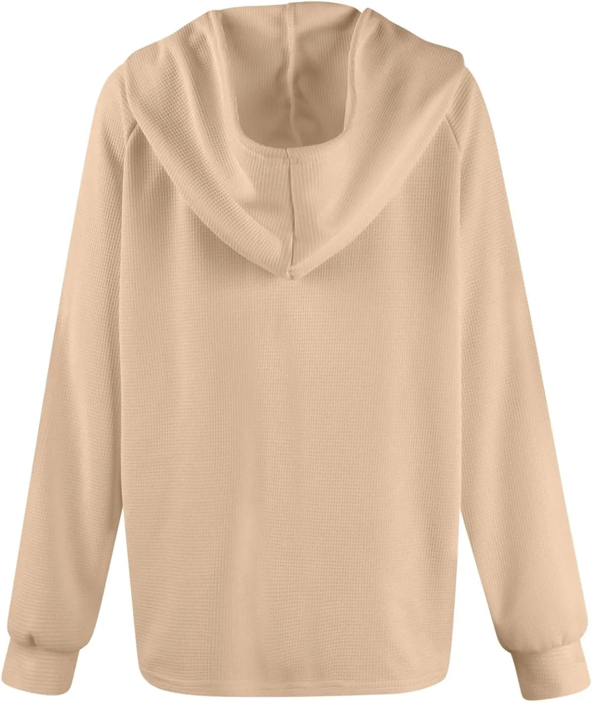 Women Hoodies Waffle Knit Drawstring Button V Neck Oversized Hoodies Pullover Fall Fashion Lightweight Tunic Hoodies