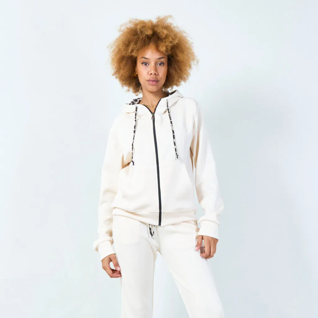 Zip-up hoodie with animal print drawstring wholesale