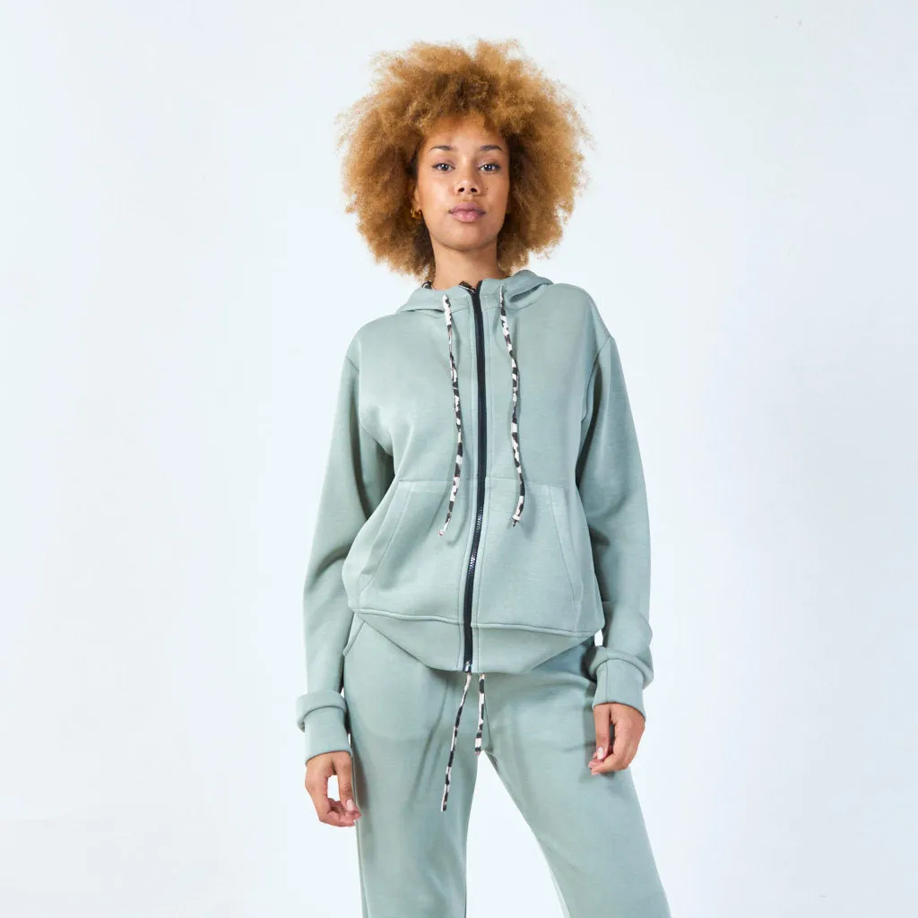 Zip-up hoodie with animal print drawstring wholesale