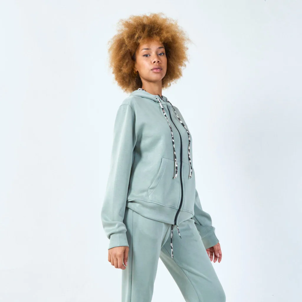 Zip-up hoodie with animal print drawstring wholesale